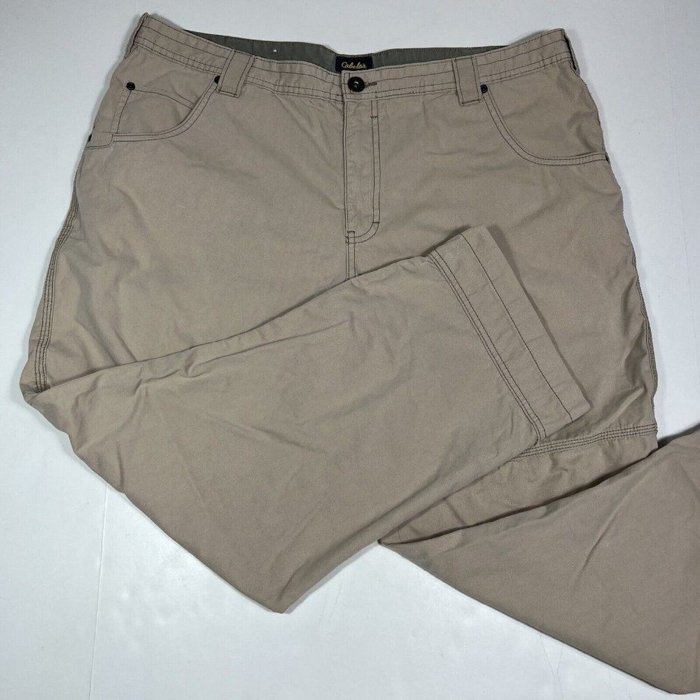Cabelas Casual Khaki Pants Mens Size 40x29 Actual 40x28 Tan Beige Cotton Nylon